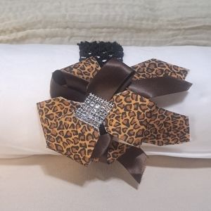 Hand Crafted Black Stretchy Baby Boutique Headband Leopard Print Large Bow